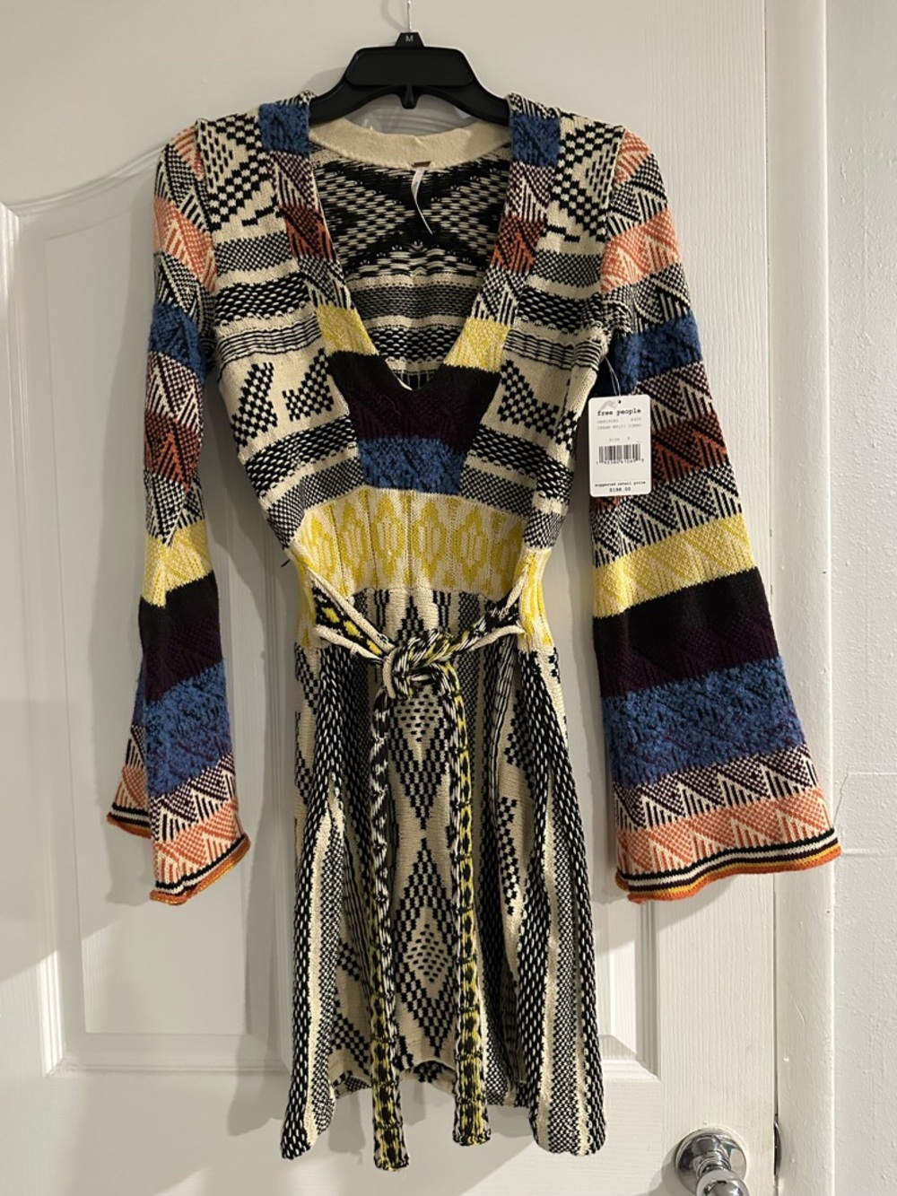 Free People Multicolor Knit Wrap Dress with Yellow and Blue Accents